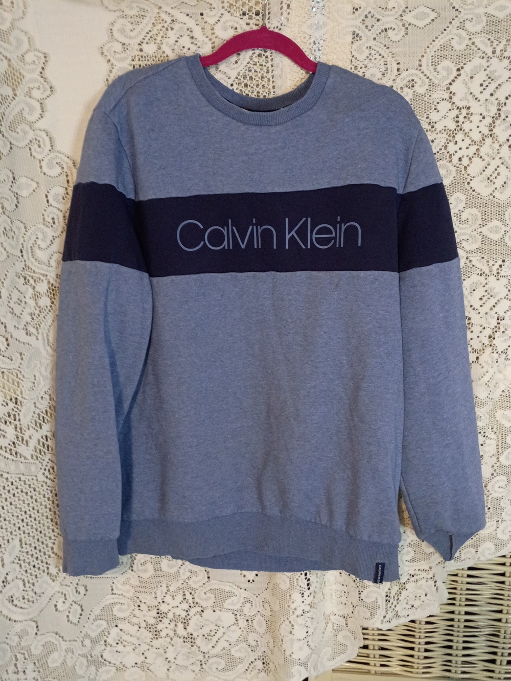 Calvin Klein Light Blue Crewneck Sweatshirt with Navy Logo Band